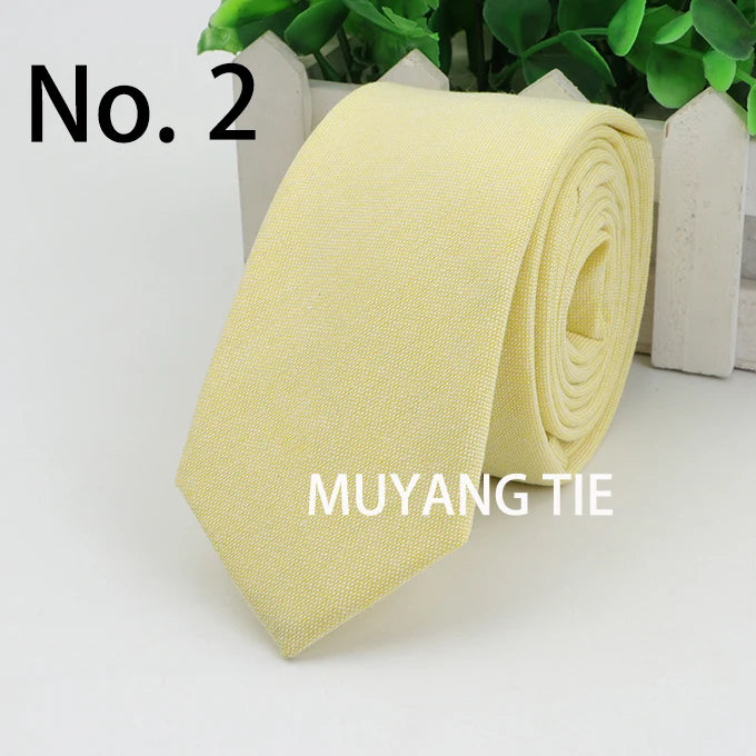 New 2025 Solid Color 6cm Width Tie Cotton Pure Colorful Slim Neckties for Wedding Ties Skinny Groom Necktie for Men