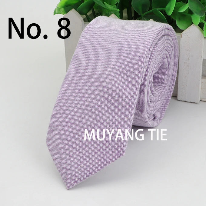New 2025 Solid Color 6cm Width Tie Cotton Pure Colorful Slim Neckties for Wedding Ties Skinny Groom Necktie for Men