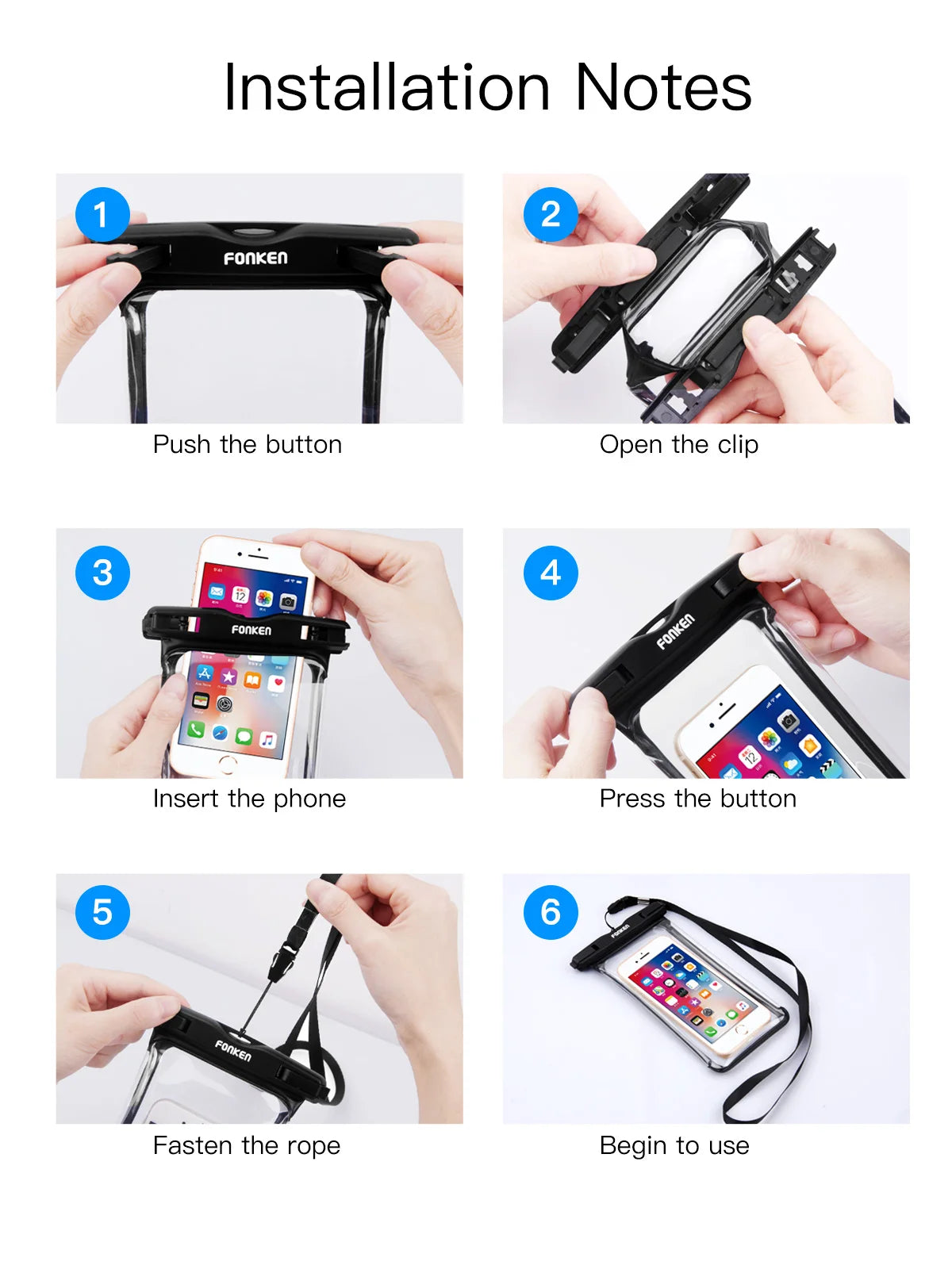 Brand New 2025 FONKEN Full Transparent Waterproof Case for Iphone Xiaomi Samsung Dry Bag Underwater Watch Case Swimming Pouch Mobile Cover Bag
