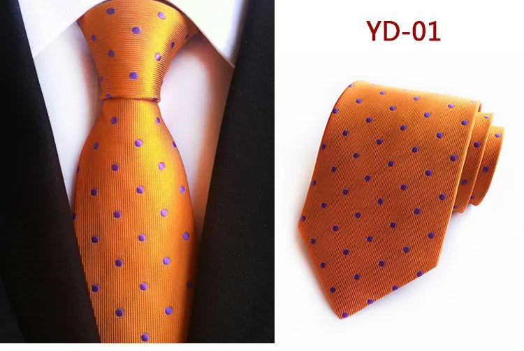 Brand New 2025 New Design Fashion Necktie Orange White Blue Polka Dot Ties for Man Business Wedding Formal NeckTie 8cm Silk Dress Gift Gravata