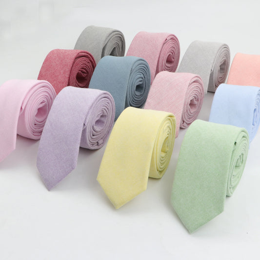 New 2025 Solid Color 6cm Width Tie Cotton Pure Colorful Slim Neckties for Wedding Ties Skinny Groom Necktie for Men