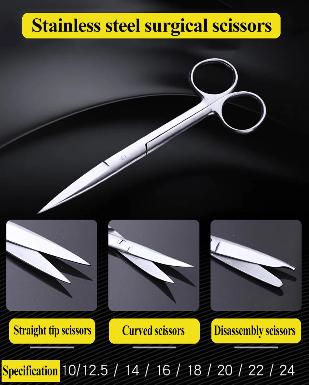 1PCS 10cm 12.5cm 14cm 16cm Straight Curved Scissor Scissors Stainless Steel Equipment Farming Instrument Clinic