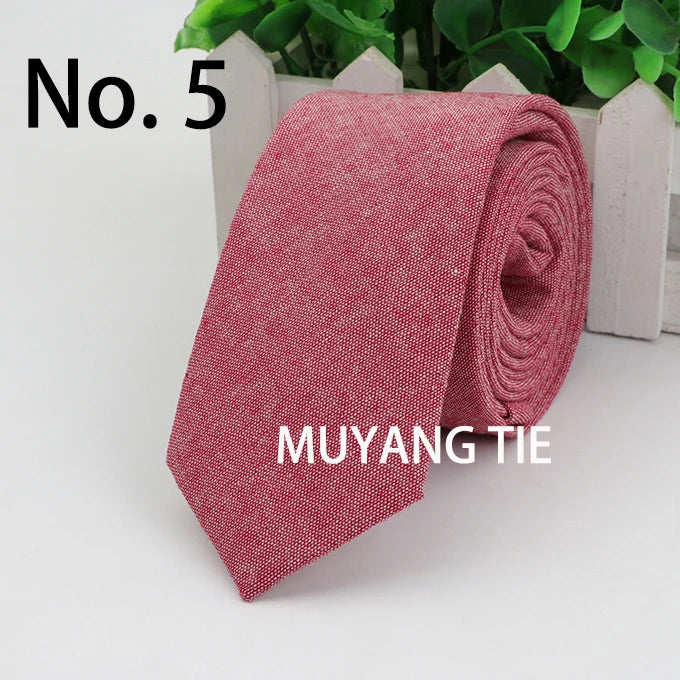 New 2025 Solid Color 6cm Width Tie Cotton Pure Colorful Slim Neckties for Wedding Ties Skinny Groom Necktie for Men