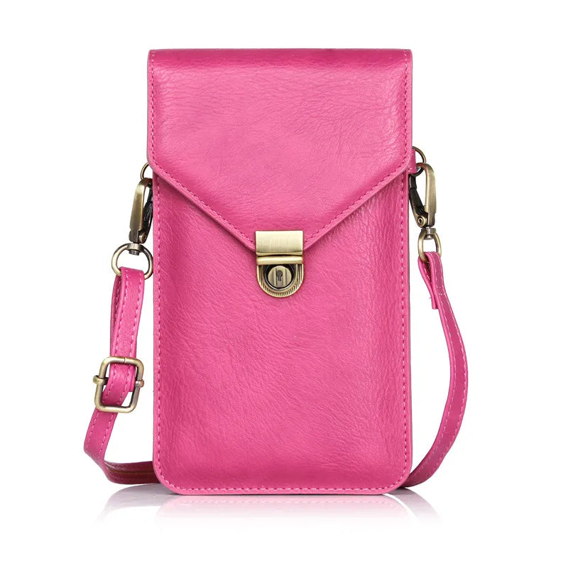 6.5'' Universal Mobile Phone Bag  PU Leather Pouch Crossbody Bags  Double Card Pocket Portable Handbag For iPhone For Samsung