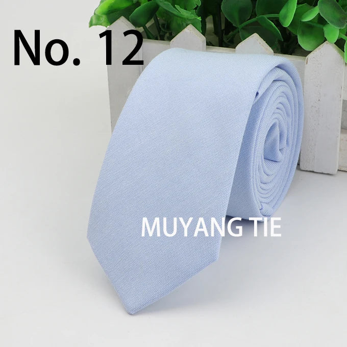 New 2025 Solid Color 6cm Width Tie Cotton Pure Colorful Slim Neckties for Wedding Ties Skinny Groom Necktie for Men