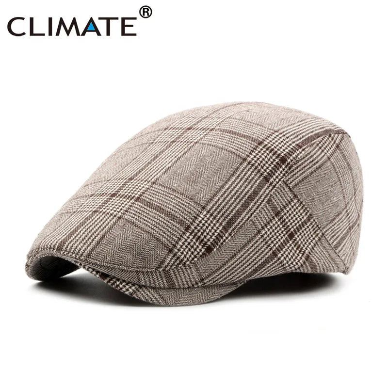 CLIMATE Men Plaid Beret Flat Cap Men Vintage Hat Berets for Men Plaid Casual British Gentleman Beret Retro Flat Caps Beret Hat