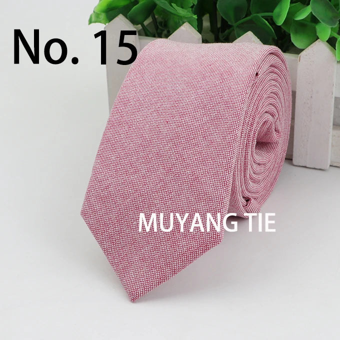 New 2025 Solid Color 6cm Width Tie Cotton Pure Colorful Slim Neckties for Wedding Ties Skinny Groom Necktie for Men