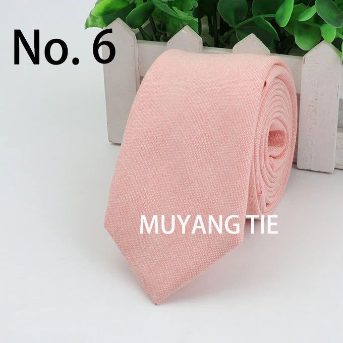 New 2025 Solid Color 6cm Width Tie Cotton Pure Colorful Slim Neckties for Wedding Ties Skinny Groom Necktie for Men