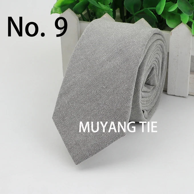 New 2025 Solid Color 6cm Width Tie Cotton Pure Colorful Slim Neckties for Wedding Ties Skinny Groom Necktie for Men