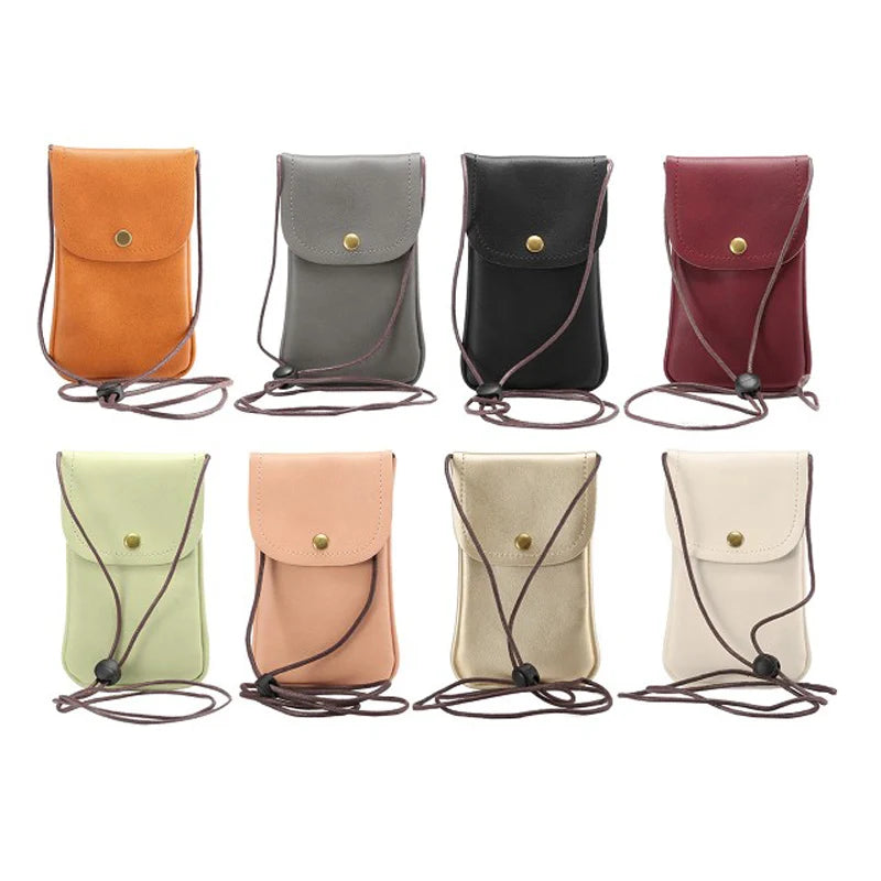 Universal Leather Cell Phone Shoulder Pocket Wallet Pouch Bag Case with Neck Strap For Samsung For iPhone 11 Pro Phone Bag