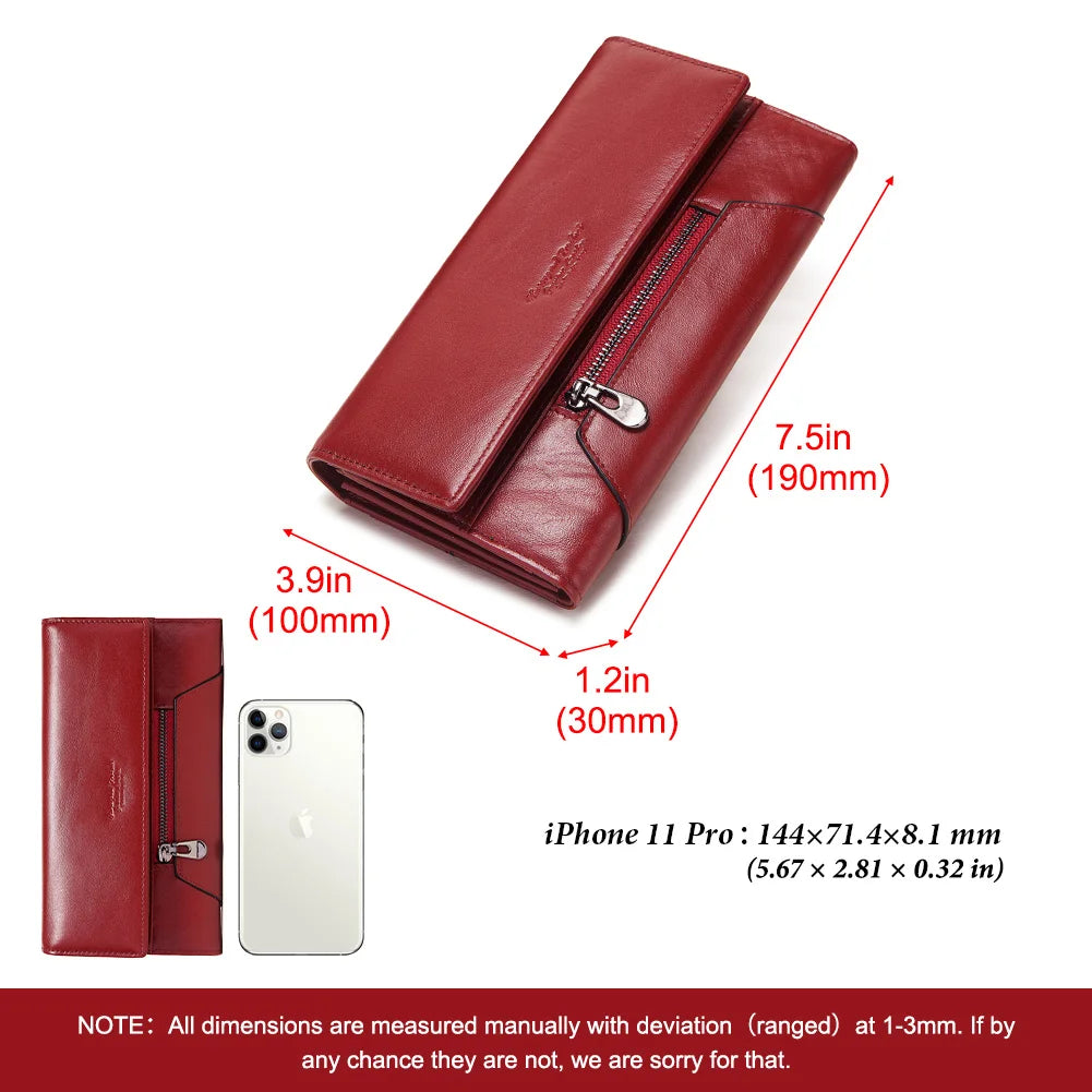 2024 HUMERPAUL Fashion Women Genuine Leather Wallet RFID Blocking Tri-fold Credit Card Holder Luxury Long Female Phone Clutches