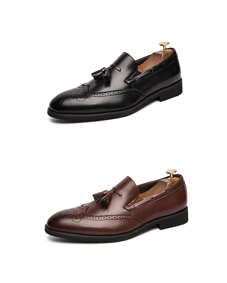 Men Fringe Loafers 38-48 Slip On Casual Spring Autumn Black Brogues moccasins Walking Shoes Genuine Leather Fashion Boys Flats