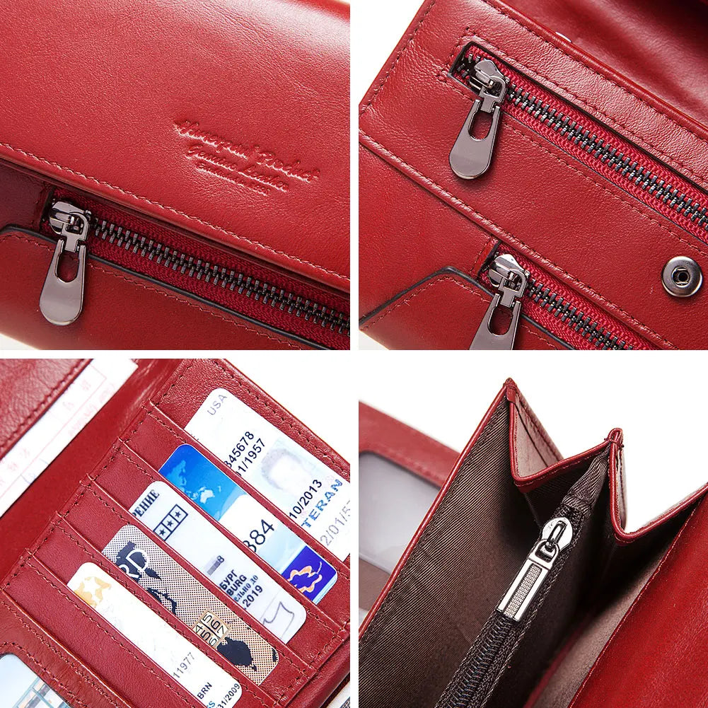 2024 HUMERPAUL Fashion Women Genuine Leather Wallet RFID Blocking Tri-fold Credit Card Holder Luxury Long Female Phone Clutches