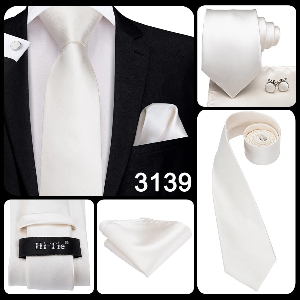 Hi-Tie White Black Red Striped Novelty Tie For Men Silk Wedding Tie Gravat Hanky Cufflink Fashion Design Business