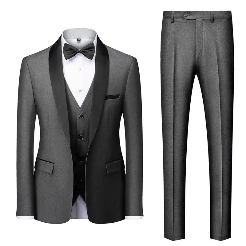 Black Men's Suit 3 Pieces, Business Wedding Terno Masculino, Fashion Slim Fit Costume Homme, Blue Red Gray, Asian Size M-4XL 5XL