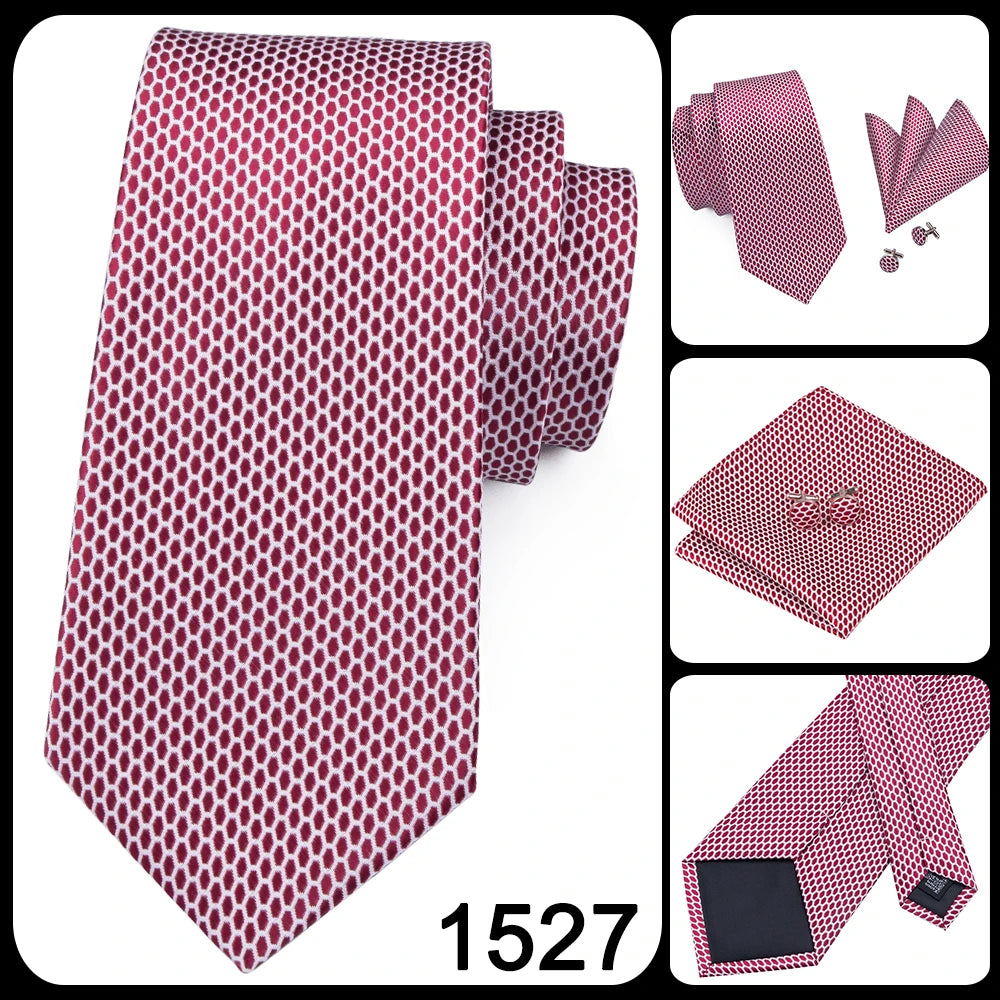 New 2025 Clasic Grey Tie for Men Silk Fabric Jacquard Woven Tie Hanky Cufflinks Set for Men Designer Fashion Silk Ties SN-1466