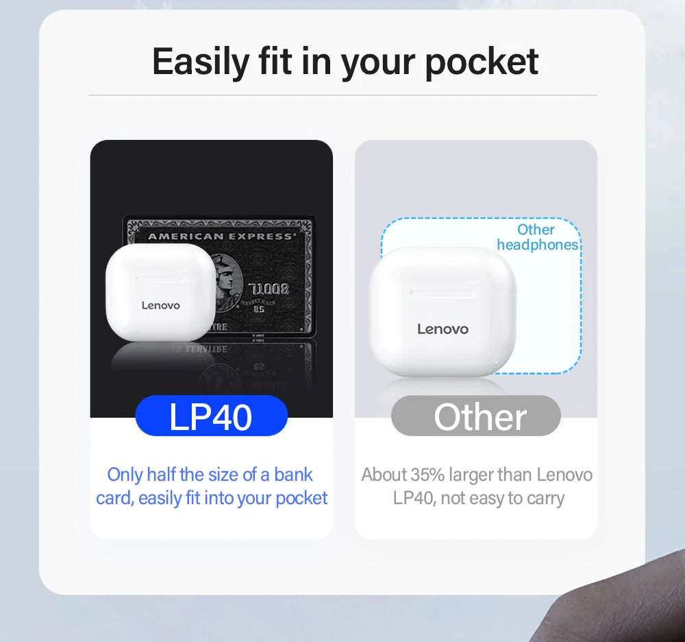 Original Lenovo LP40 wireless headphones TWS Bluetooth Earphones Touch Control Sport Headset Stereo Earbuds For Phone Android Special Gift A Free Laptop Stand is given when you buy one Lenovo LP40