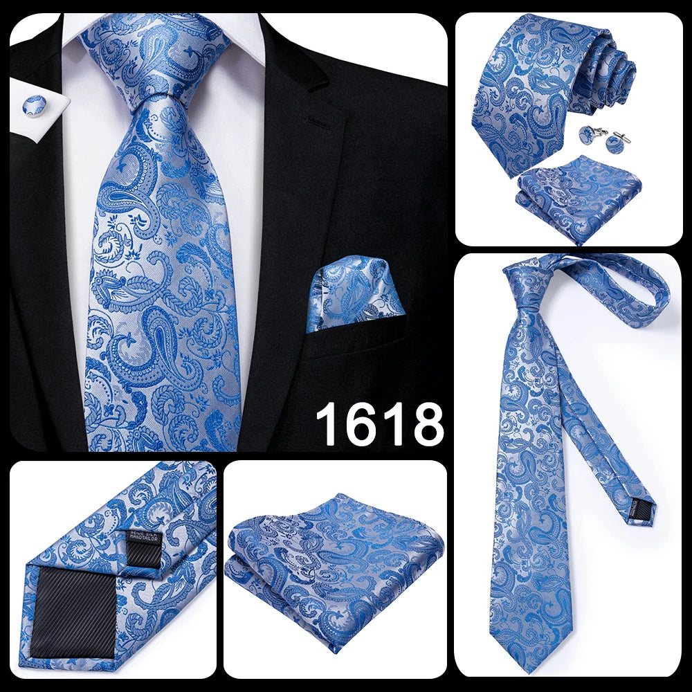 Brand New 2025 Hi-Tie Light Blue Striped Novelty Silk Wedding Tie For Men Handky Cufflinks Nicktie Set Fashion Design Business Party