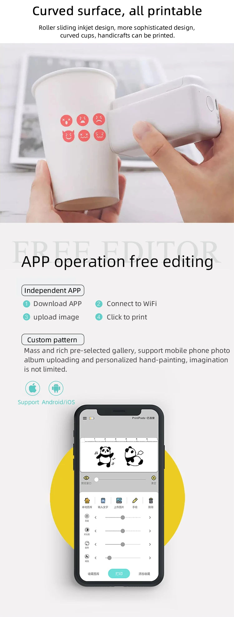 EVEBOT Printpods Handheld Mini Printer Small Portable Creative Smart Inkjet  Machine Card Label Bread Coffee Clothes Logo