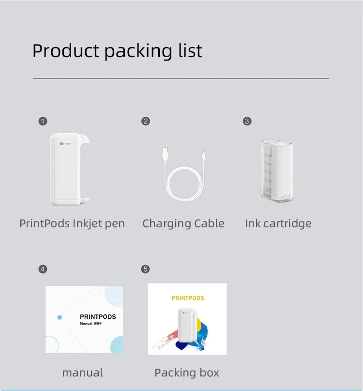 EVEBOT Printpods Handheld Mini Printer Small Portable Creative Smart Inkjet  Machine Card Label Bread Coffee Clothes Logo