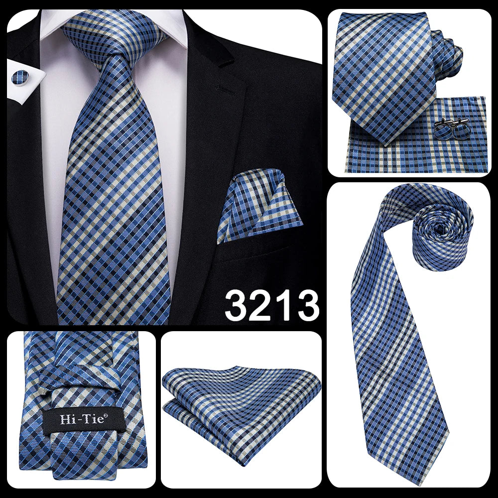 New 2025 Clasic Grey Tie for Men Silk Fabric Jacquard Woven Tie Hanky Cufflinks Set for Men Designer Fashion Silk Ties SN-1466