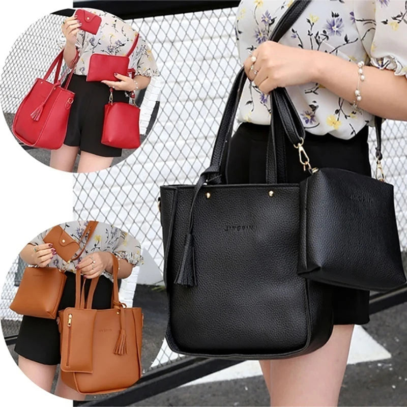 AMAZONY 2024 4pcs/set Handbag Messenger Bag Set Ladies Leather Bag Set Polyester Shoulder Bag 9 Colors