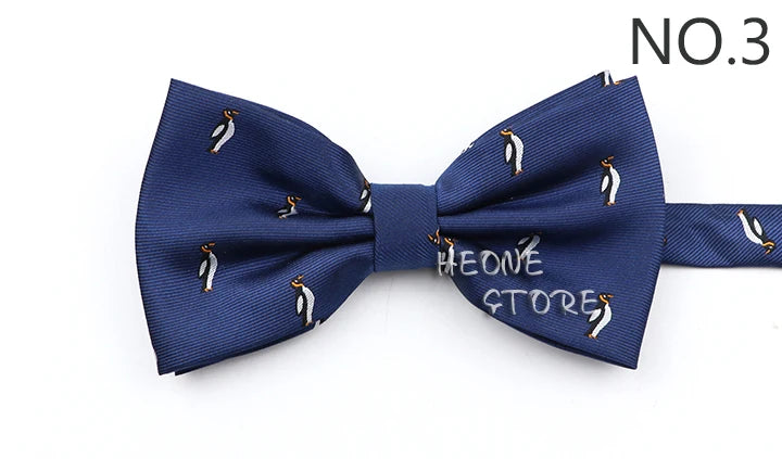2025 New Men Bow Ties 100% Microfiber Jacquard Woven Blue Cartoon Animal Pattern Bowtie For Party Wedding Festival Family Gift