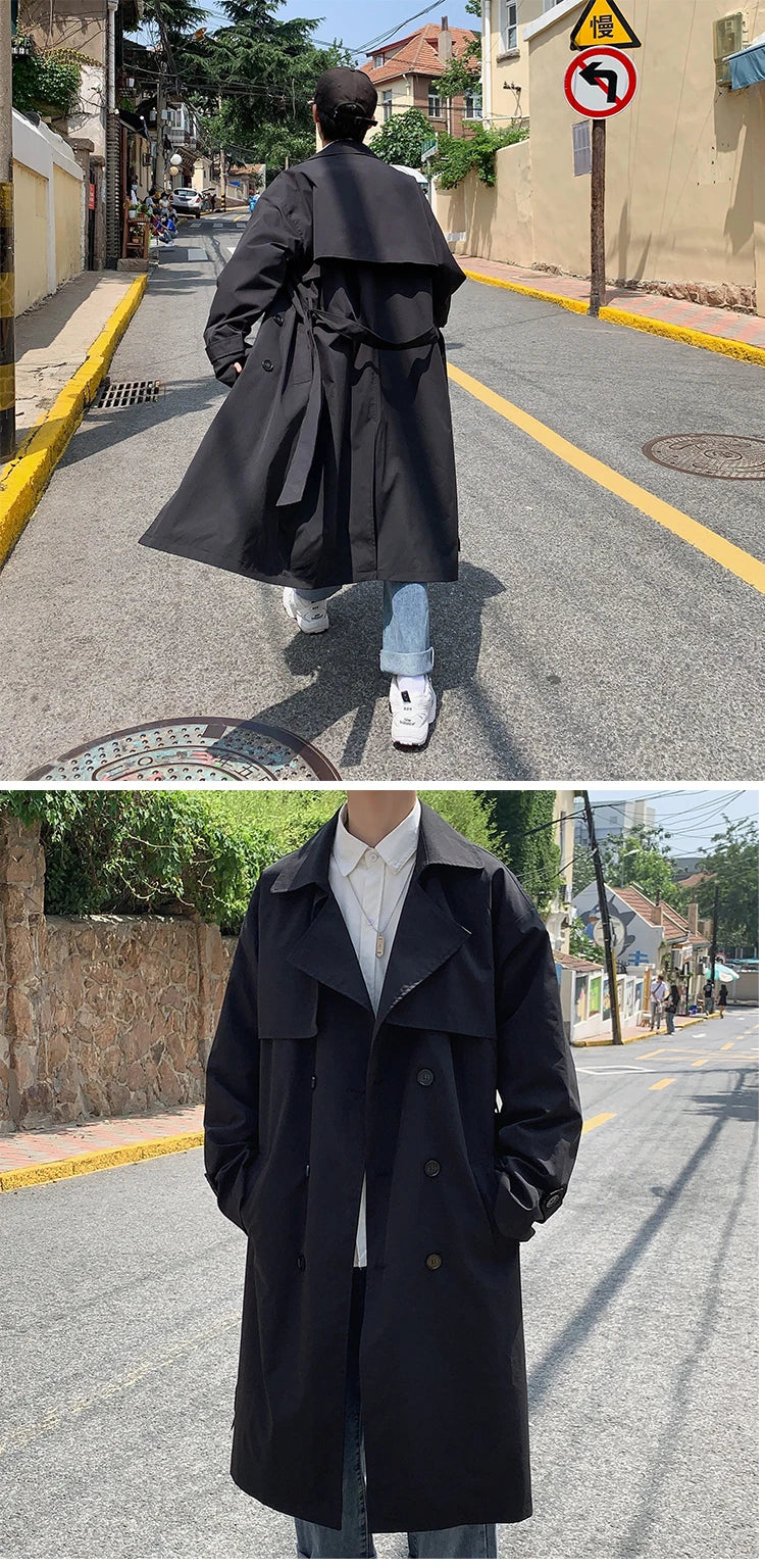 New Collections Autumn and Winter 2024-2025  trench coat mens Korean style Male Streetwear Windbreaker Trenchcoat Men Solid  coats for men Casual Loose Long Overcoat