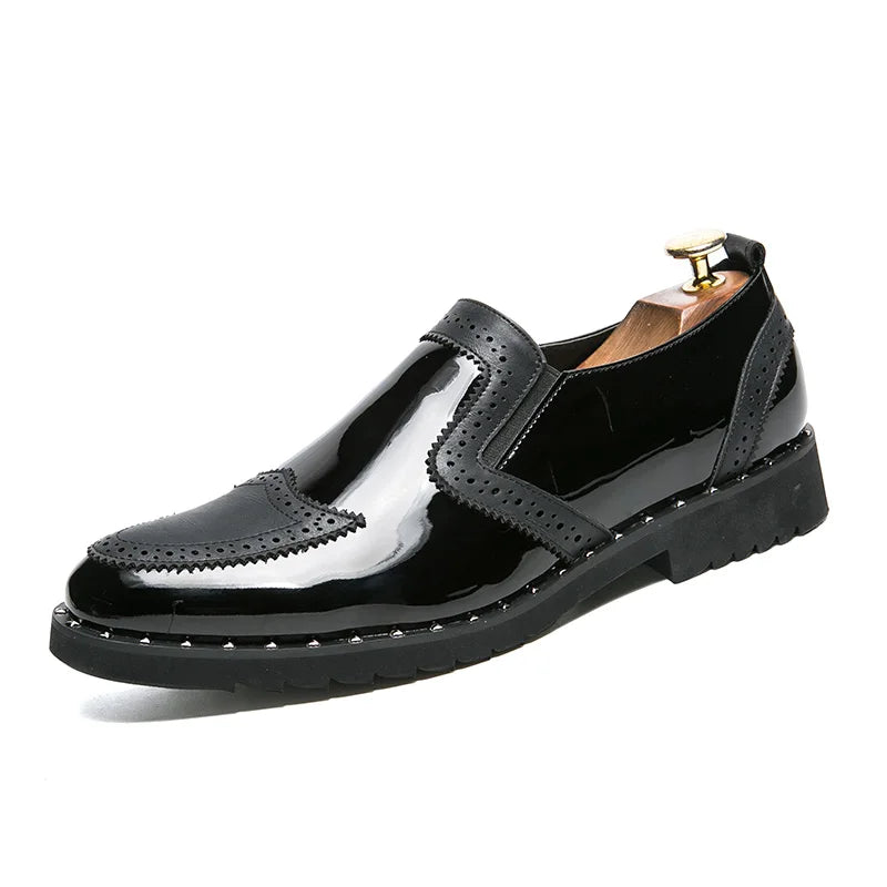 38-48/6.5-14 Golden Upper Patent Leather Dress Shoes Oxford Fashion  Slip on Men Loafers Shoes