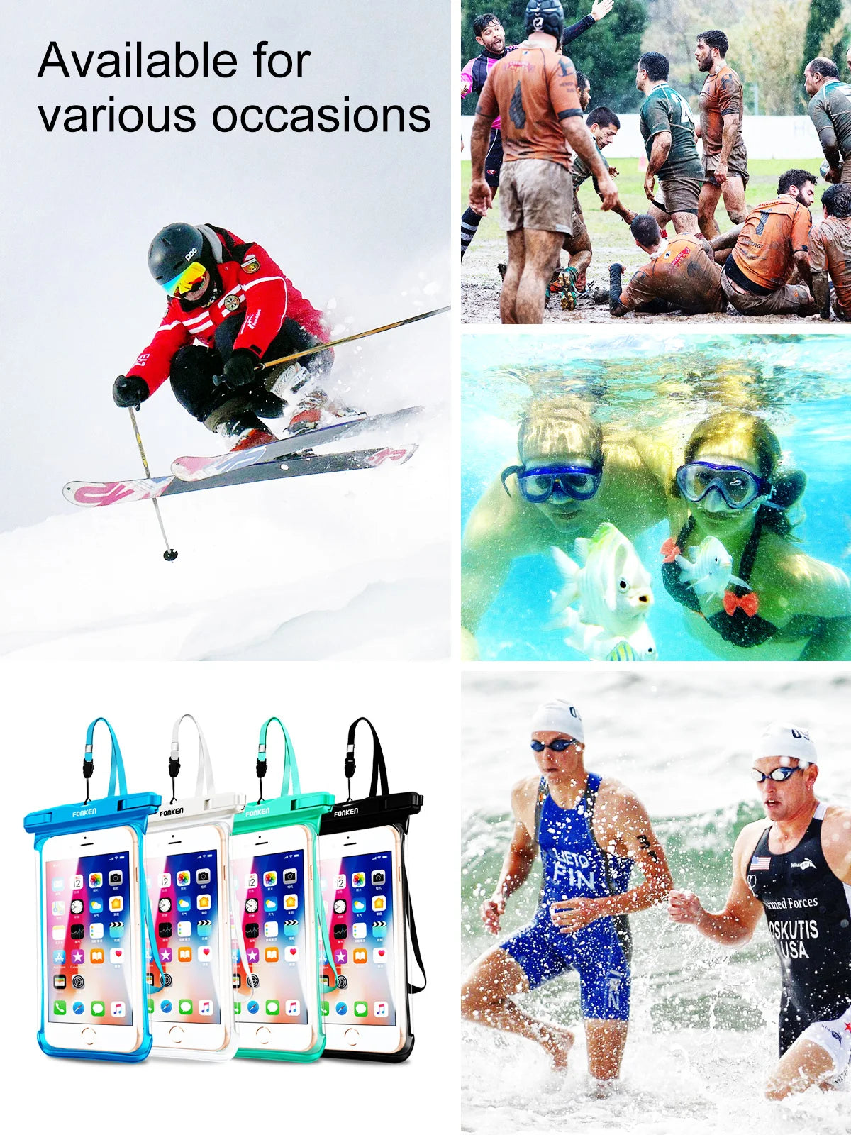 Brand New 2025 FONKEN Full Transparent Waterproof Case for Iphone Xiaomi Samsung Dry Bag Underwater Watch Case Swimming Pouch Mobile Cover Bag