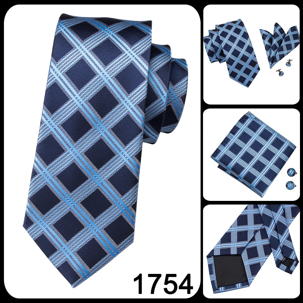 Brand New 2025 Hi-Tie Light Blue Striped Novelty Silk Wedding Tie For Men Handky Cufflinks Nicktie Set Fashion Design Business Party