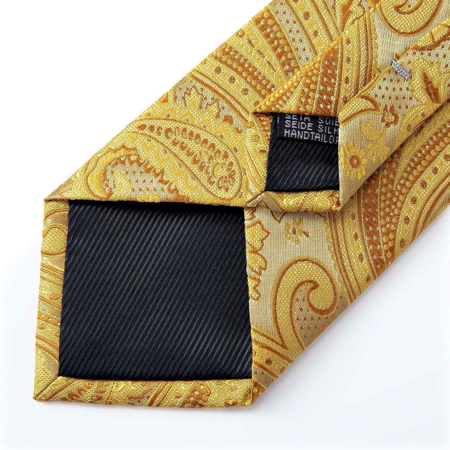 Brand New 2025 Mens Tie 100% Silk Classic Jacquard Woven 8cm Gold Yellow Formal Business Wedding Neck Tie Pocket Square Set Suit Cravat