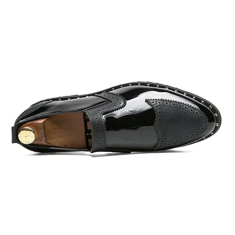 38-48/6.5-14 Golden Upper Patent Leather Dress Shoes Oxford Fashion  Slip on Men Loafers Shoes