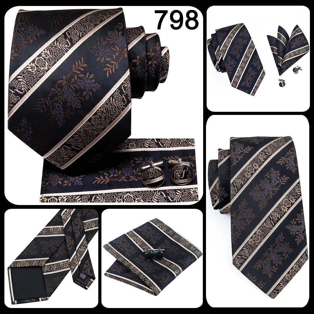 New 2025 Clasic Grey Tie for Men Silk Fabric Jacquard Woven Tie Hanky Cufflinks Set for Men Designer Fashion Silk Ties SN-1466