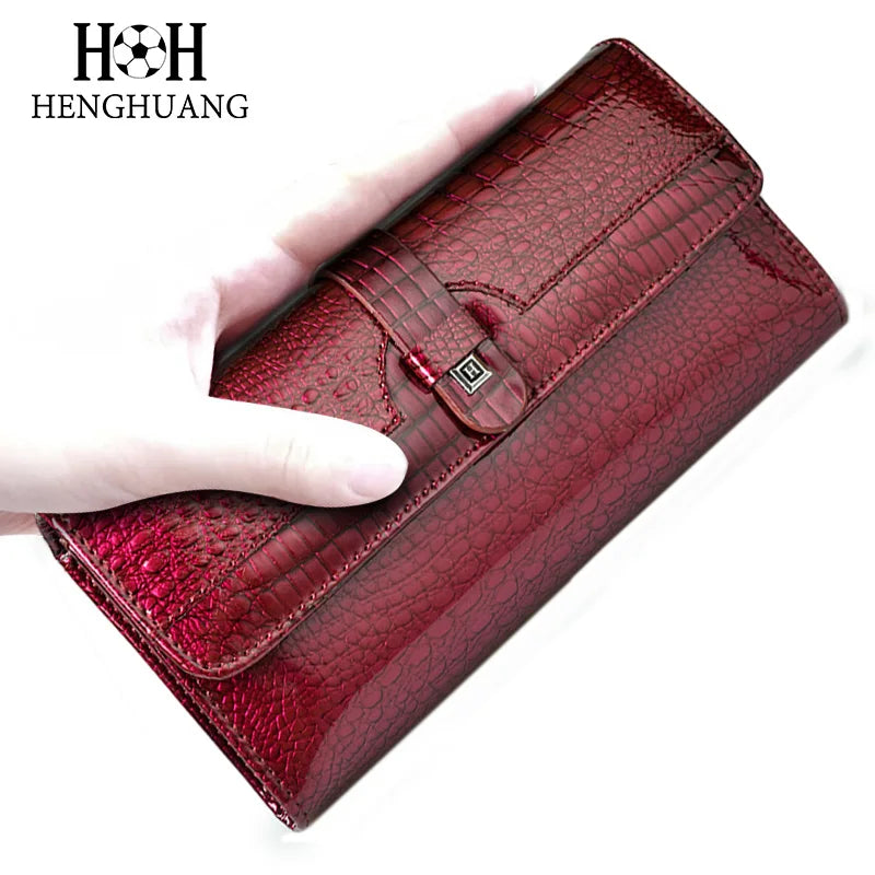 2024 HH Women Long Wallet Genuine Leather Wallets Red Aligator Pattern Cowhide Purse Three Fold Large Capacity Clutch Wallet Luxury