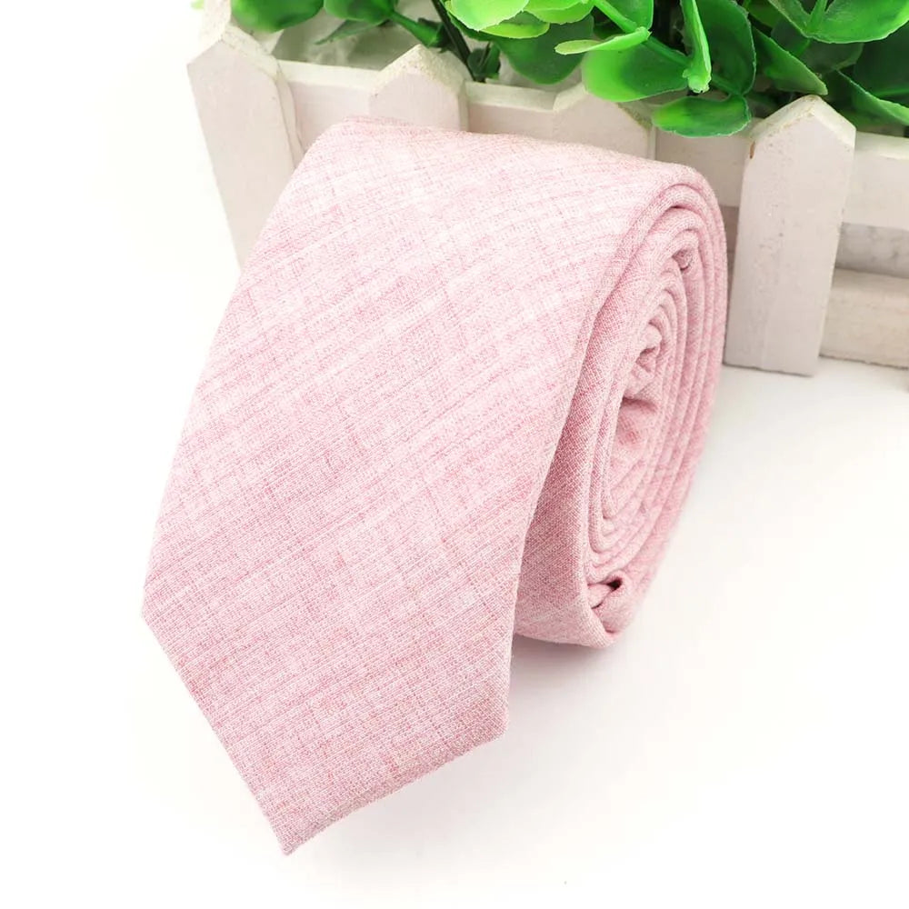 New 2025 Solid Color 6cm Width Tie Cotton Pure Colorful Slim Neckties for Wedding Ties Skinny Groom Necktie for Men
