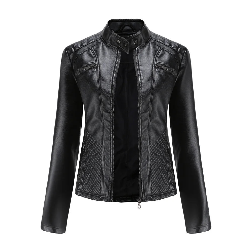 New In 2024 Spring Autumn Women's Pu Leather Jacket Fashion Casual Streetwear Coats Office Lady Black Zipper Jackets Outerwear