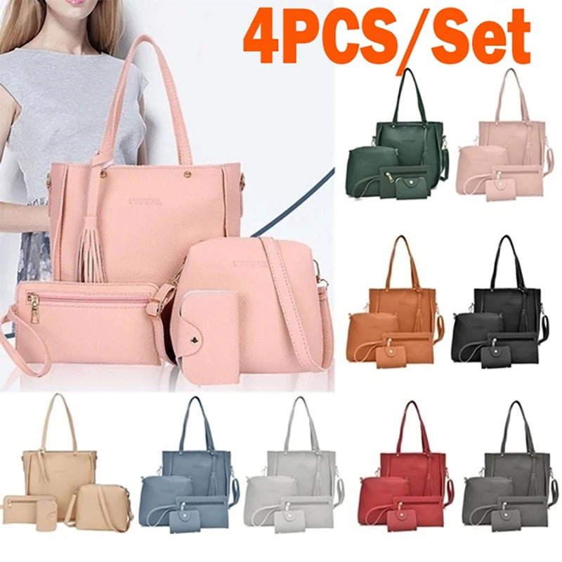 AMAZONY 2024 4pcs/set Handbag Messenger Bag Set Ladies Leather Bag Set Polyester Shoulder Bag 9 Colors