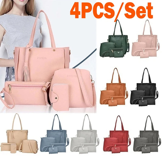 AMAZONY 2024 4pcs/set Handbag Messenger Bag Set Ladies Leather Bag Set Polyester Shoulder Bag 9 Colors