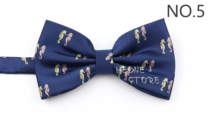 2025 New Men Bow Ties 100% Microfiber Jacquard Woven Blue Cartoon Animal Pattern Bowtie For Party Wedding Festival Family Gift