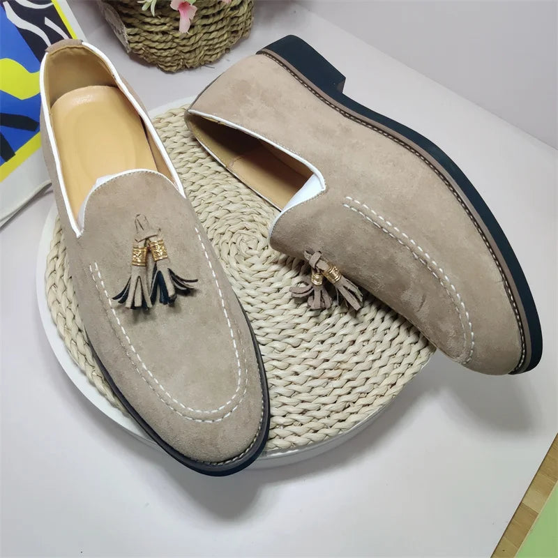 Suede Leather Size 13 Casual Shoes Comfortable Formal Slip on Men Tassels Loafers Shoes