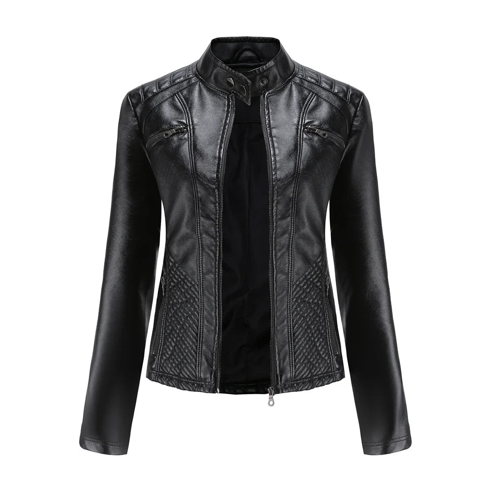 New In 2024 Spring Autumn Women's Pu Leather Jacket Fashion Casual Streetwear Coats Office Lady Black Zipper Jackets Outerwear