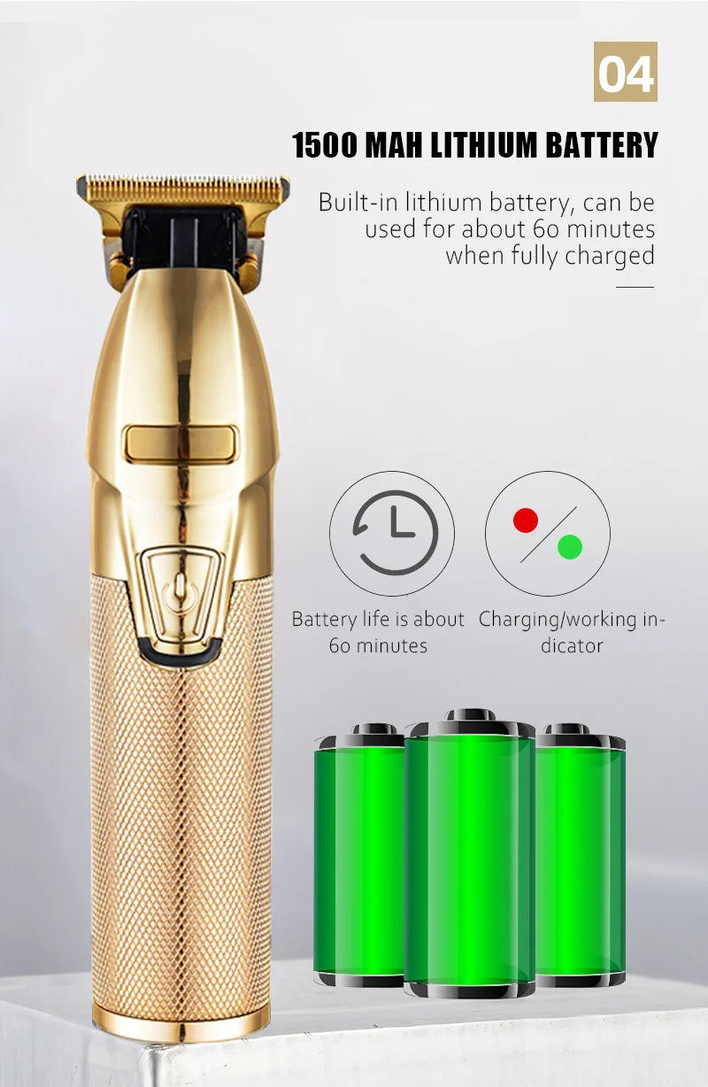 Professional Cordless Electric Clippers for Men  2025 Waterproof Beard Hair Cut Machine USB Power Source 1pcs Gold Metal Trimmer USA