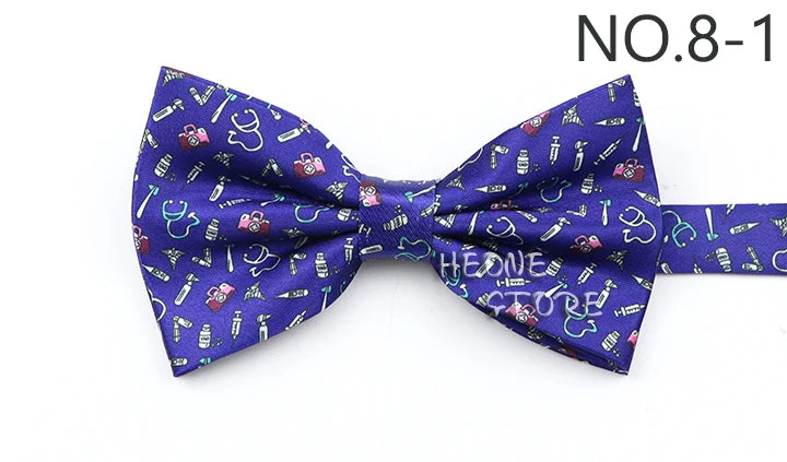 2025 New Men Bow Ties 100% Microfiber Jacquard Woven Blue Cartoon Animal Pattern Bowtie For Party Wedding Festival Family Gift