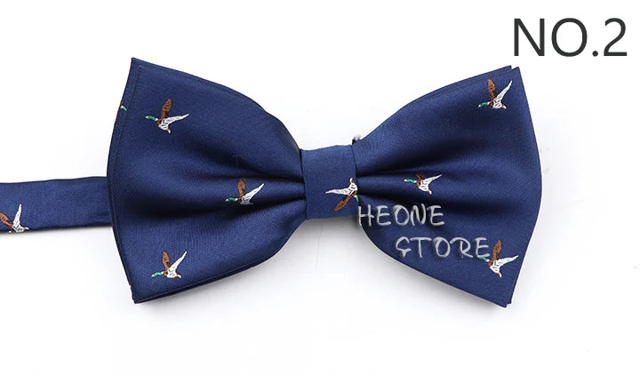 2025 New Men Bow Ties 100% Microfiber Jacquard Woven Blue Cartoon Animal Pattern Bowtie For Party Wedding Festival Family Gift