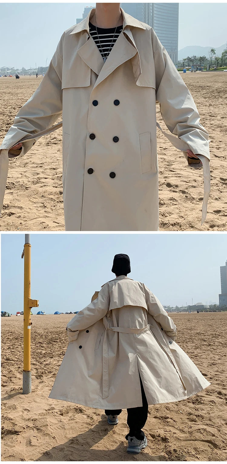 New Collections Autumn and Winter 2024-2025  trench coat mens Korean style Male Streetwear Windbreaker Trenchcoat Men Solid  coats for men Casual Loose Long Overcoat