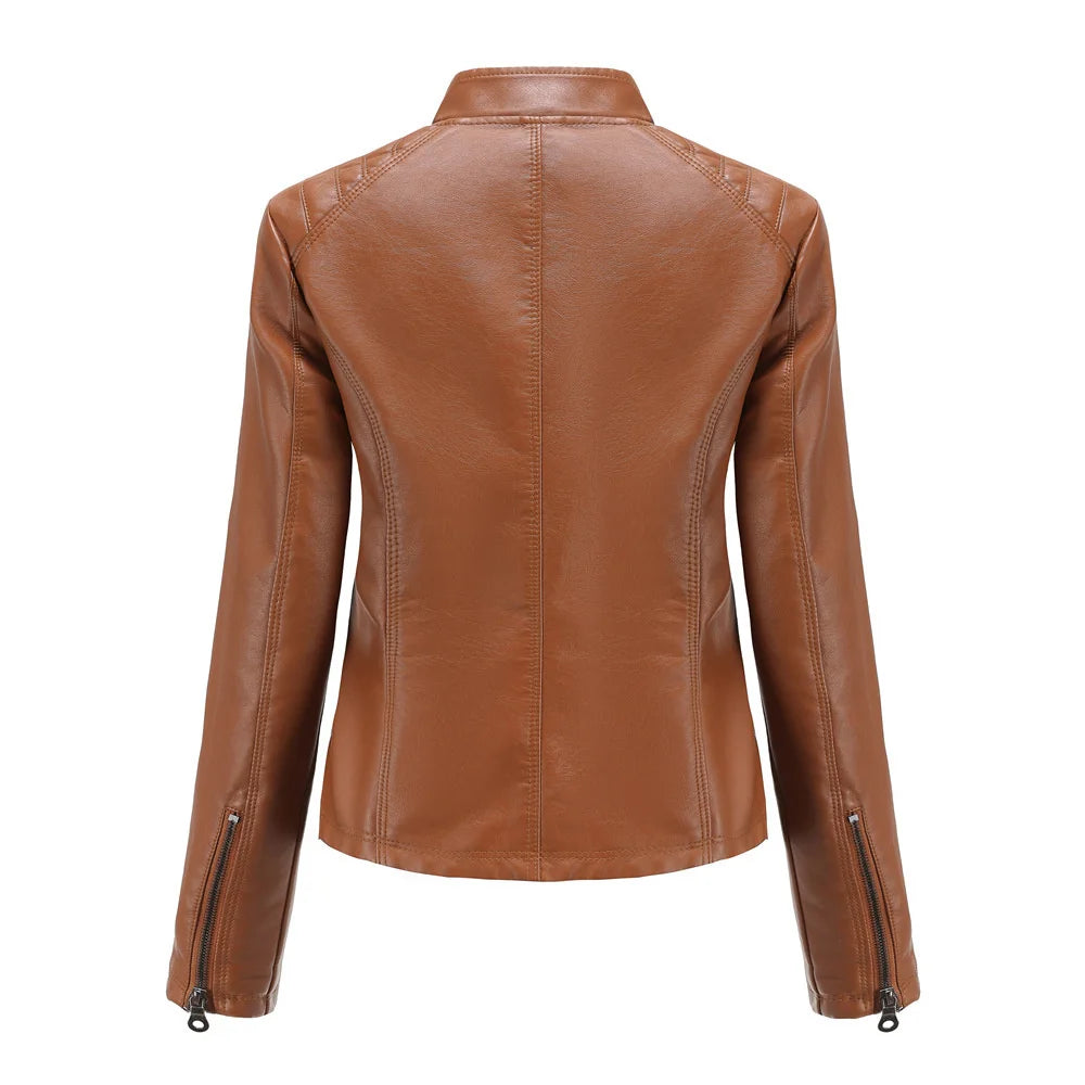 New In 2024 Spring Autumn Women's Pu Leather Jacket Fashion Casual Streetwear Coats Office Lady Black Zipper Jackets Outerwear