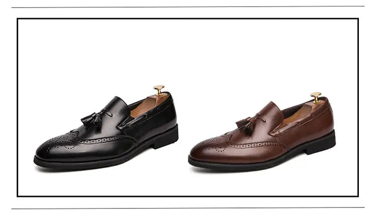 Men Fringe Loafers 38-48 Slip On Casual Spring Autumn Black Brogues moccasins Walking Shoes Genuine Leather Fashion Boys Flats