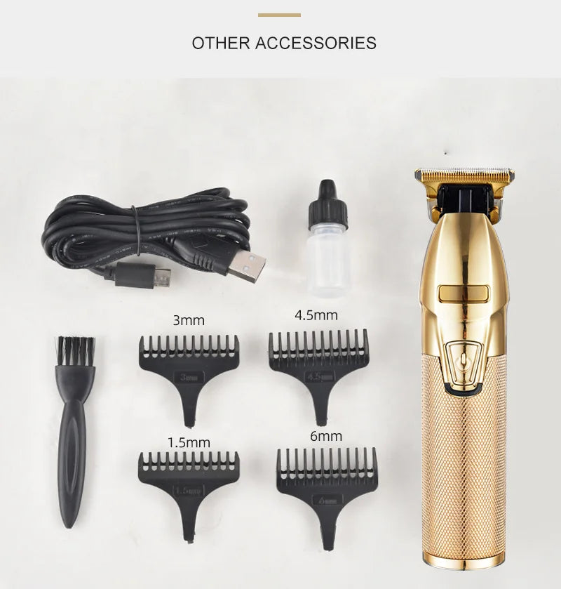 Professional Cordless Electric Clippers for Men  2025 Waterproof Beard Hair Cut Machine USB Power Source 1pcs Gold Metal Trimmer USA