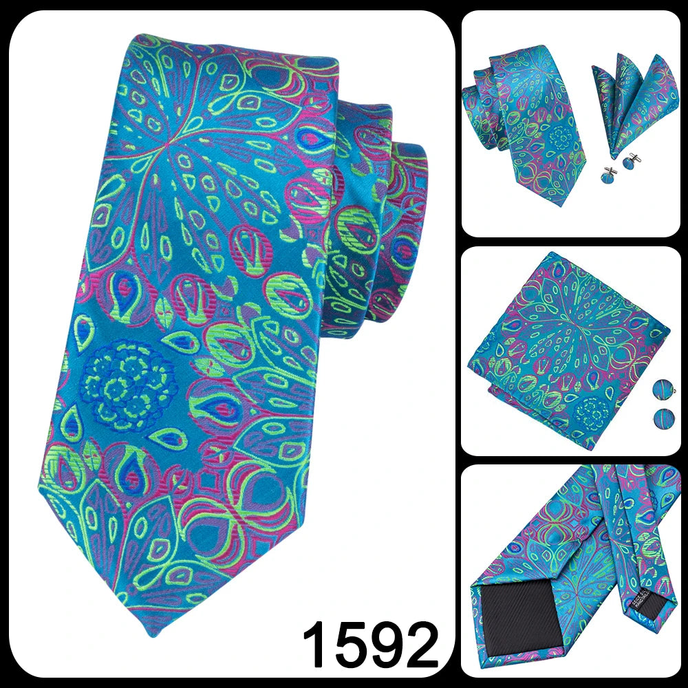 Brand New 2025 Hi-Tie Light Blue Striped Novelty Silk Wedding Tie For Men Handky Cufflinks Nicktie Set Fashion Design Business Party